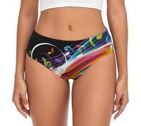 AIMeinn Colorful Musica Stampa Versatile Donne Alla Moda Flessibilità Elastico Panty Comodi Slip Sentirsi Delicato, Nero , XS