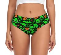 AIMeinn Fantasma Verde Horror Halloween Zucca Stampa Versatile Donne Alla Moda Flessibilità Elastico Panty Comodi Slip Sensazione Delicato, Nero , 4XL