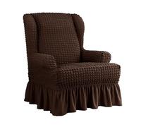 AIMENJOY Copripoltrona Elasticizzato Copripoltrona con Orecchie Copripoltrona per Soggiorno Camera da Letto Hotel, 1 Pezzo Copridivano con Schienale Alto e Elastico con Gonne a Volant (Brown)