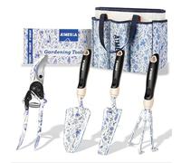 Aimerla Set di 5 attrezzi da giardinaggio in alluminio resistente con impugnatura in gomma antiscivolo, borsa da giardino alla moda, utensili durevoli per giardinieri, diserbo, giardinaggio, regali