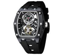 AIMES Orologio automatico da uomo con scheletro automatico a carica automatica, impermeabile, analogico, quadrante quadrato, quadrante grande, cinturino in silicone, 0603-nero, lusso moda abito