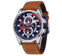 AIMES Orologio da uomo casual con cronografo, impermeabile, sportivo, militare, analogico, movimento al quarzo, elegante orologio da polso elegante regalo per uomo, A4-marrone Blu, Orologio da lavoro