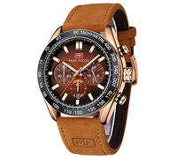 AIMES Orologio da uomo sportivo militare, impermeabile, cronografo, analogico, al quarzo, con data luminosa, classico, elegante, alla moda, casual, regalo elegante per uomo, Caffè Marrone, Cronografo