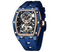 AIMES Tonneau, orologio automatico da uomo, di lusso, con scheletro, a carica automatica, impermeabile, analogico, quadrante quadrato con quadrante grande, cinturino in silicone, 0603-Blu, affari di