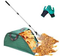 AimGrowth Rastrello regolabile per foglie da giardino con raccoglitore di foglie, rastrello pieghevole in metallo per foglie con testa espandibile da 20,3 a 38,1 cm, raccogliere detriti sciolti per