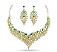 Aimilcall Set di gioielli da sposa con strass, collana, orecchini e braccialetto, set formale per donne e spose, Medio, Lega di acciaio, Cristallo