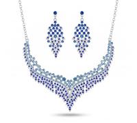 Aimilcall Set di gioielli da sposa con strass, collana, orecchini e braccialetto, set formale per donne e spose, Medio, Lega di acciaio, Cristallo