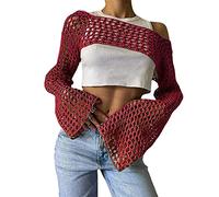Aimiray Maglia sexy da donna Crochet Crop Top scava fuori spiaggia copre up vedere attraverso manica lunga Y2k maglia maglione tees, Vincitore, S