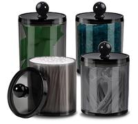 AIMIXUN 4 PCS Porta Cotton Fioc, Porta Dischetti Struccanti, Porta Dischetti Cotone per Bagno Canisti Bagno di Immagazzinaggio Contenitori di Immagazzinaggio Nero Trasparente