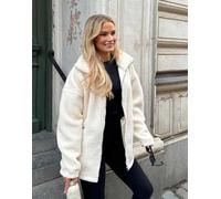 Aim'n - Almond - Giacca in pile borg bianca con collo a imbuto e zip-Bianco 46
