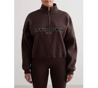 Aim'n - Felpa stile college color cioccolato con zip corta-Marrone 42