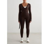 Aim'n - Top a maniche lunghe a portafoglio color cioccolato modellante senza cuciture-Marrone 38