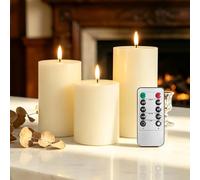 AiMok Set di 3 Candele LED senza Fiamma con Telecomando e Timer - Bianco | a Batteria, Rivestimento in Cera Reale, Realistiche e Sicure per Interno/Esterno, per Compleanno, Matrimonio, Hotel, Casa