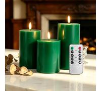 AiMok Set di 3 Candele LED senza Fiamma con Telecomando e Timer - Verde | a Batteria, Rivestimento in Cera Reale, Realistiche e Sicure per Interno/Esterno, per Compleanno, Matrimonio, Hotel, Casa
