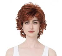 Aimole Parrucca corta e riccia, capelli sintetici da donna, parrucca naturale (130 rosso volpe)