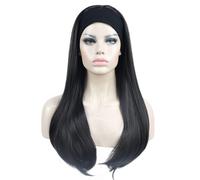 Aimole Parrucche da donna lunghe dritte 3/4 Pezzo di capelli Capelli sintetici con fascia nera (2 neri naturali)
