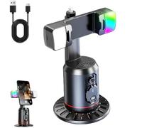 AimoStand - Built-in AI Camera Smart Auto-Tracking Phone Stand, 360° Auto Face Tracking Phone Tripod, Gesture Control, for Video Recording Streaming Vlogging (Two lights)