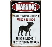 AimQurt Cartello divertente in metallo con scritta "No Trespassing" "Property is Protected By a French Bulldog is Protected By My Gun" per casa, cortile, porta, interni ed esterni, decorazione da