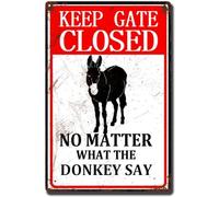 AimQurt Cartello in latta con scritta in lingua inglese "Warning Cow Outdoor Keep The Gate Closed No Matter What The Donkeys Says", cartello di avvertimento divertente cartello di avvertimento per