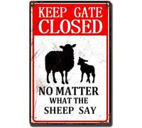 AimQurt Cartello in latta con scritta in lingua inglese "Warning Cow Outdoor Keep The Gate Closed No Matter What The Sheep Says", cartello di avvertimento divertente cartello di avvertimento fattoria