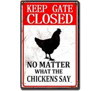 AimQurt Cartello in latta con scritta in lingua inglese "Warning Cow Outdoor Keep The Gate Closed No Matter What The Chickens Says", cartello di avvertimento divertente cartello di avvertimento