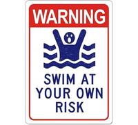 AimQurt Cartello in latta con scritta "Warning Swim at Your Own Risk", per piscina, piscina all'aperto, parco acquatico, cartello di sicurezza per decorazione domestica, accessori per porte della