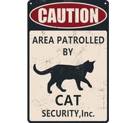 AimQurt Divertente cartello con gatto area pattugliata da gatto, cartello in metallo regalo per gli amanti dei gatti Attenzione Targa in latta per arte da parete roba di gatto poster decorazione per