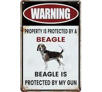 AimQurt Divertente cartello in metallo con scritta "No Trespassing Sign Property is Protected By a Beagle is Protected By My Gun" per casa, cortile, porta, interni ed esterni, decorazione da parete