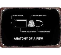 AimQurt Divertente targa retrò in latta anatomia di un Pew Pewer munizioni pistola per casa bar ristoranti caffè camera da letto soggiorno decorazione artistica da parete accessori poster regali 20,3