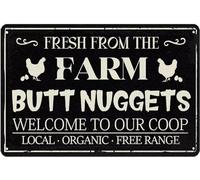 AimQurt Fresh From The Farm Butt Nuggets Targa in metallo con pollo decorazione per Coop Vintage Metal Chicken Butt Nuggets segni di pollo Coop segni per casa cucina fattoria cortile decorazione 20,3