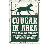 AimQurt Targa in metallo con scritta "Cougar in Area You May Be Subject to Encouters and Possibsible Attacx", poster per casa, ristoranti, bar, pub, decorazione da parete, 14 x 20 cm