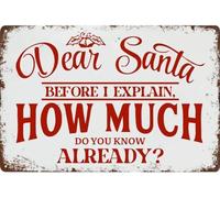 AimQurt Targa in metallo con scritta "Dear Santa Before I Explain How Much Do You Know Already", decorazione da parete per bar, caffetteria, regalo, decorazione da parete invernale per bar, club, 20,3