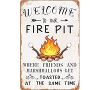 AimQurt Targa in metallo con scritta in lingua inglese "Welcome to our Fire Pit Where Friends And Marshmallows Get Toasted At The Same Time", divertente, decorazione da parete, per club, parco, cucina