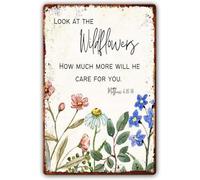 AimQurt Targa in metallo con scritta "Look at the Wildflowers", decorazione da parete con versi della Bibbia, opere d'arte per la casa, accessori per porte e stanze, regali per ufficio, 14 x 20 cm