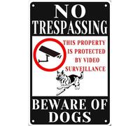 AimQurt Targa in metallo con scritta "No Trespassing Beware of Dog", segnale di avvertimento per recinzione, guardia del cane in servizio, cartello da cortile con scritta "This Property Is Protected