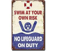 AimQurt Targa in metallo con scritta "Swim at Your Own Risk No Lifeguard On Duty Funny Pool Vintage Warning Safety Tin Sign Decor for Swimming Pool Beach Lake Water Park Decor 20,3 x 30,5 cm, stile-2