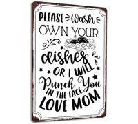 AimQurt Targa in metallo con scritta "Wash Your Dishes or I Will Punch You in the Face", vintage, retrò, decorazione da parete per casa, bar, panetteria, ristorante, cucina, 20,3 x 30,5 cm, stile 2