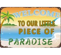 AimQurt Targa in metallo con scritta "Welcome to Our Little Piece of Paradise Welcome to Our Little Piece of Paradise", per porta d'ingresso, stile 5, stile 5, stile 5