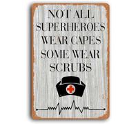 AimQurt Targa in metallo da parete con scritta in inglese "Not All SuperHeroes Wear Capes Some Wear Scrubs", idea regalo per infermieri, apprezzamento per infermiere, decorazione divertente per la