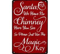 AimQurt Targa in metallo vintage con Babbo Natale, We Have No Chimney Here You See so Please Just Use This Magic Key, decorazione da parete retrò da parete per fattoria, decorazione natalizia, poster