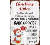 AimQurt Targa in metallo vintage con regole natalizie con scritta "Spend Time with Fawily Believe in Magic Be Kind Build a Snowman For Home Farmhouse Wall Decor Accessories Poster Gifts 20,3 cm × 30,5
