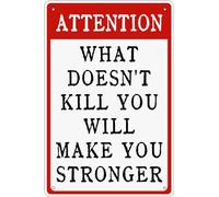 AimQurt Targa in metallo vintage con scritta "Attenzione What Don't Kill You Will Make You Stronger" (lingua italiana non garantita), divertente decorazione per bar, uomo, grotta, bagno, decorazione