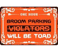 AimQurt Targa in metallo vintage con scritta "One Hour Broom Parking Violators Will Be Toad", per feste di Halloween, cucina, portico, casa, decorazione da parete, accessori per poster, idea regalo