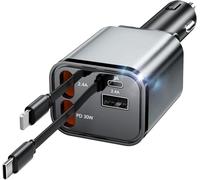 Aimtel Retrattile Caricabatterie Auto,Caricatore Auto USB Cavi di Ricarica Veloce (2.6Ft) e 2 porte USB Adattatore Caricabatterie da Auto Compatibile con iPhone 17/17Air/16/Galaxy/Google/Huawei/Tablet