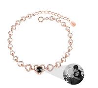 Aina Lighting Braccialetto di proiezione di Foto Personalizzato Braccialetto di Ti Amo 100 Lingue Regalo di Gioielli commemorativi in Argento Sterling 925 con Cuore per Le Donne
