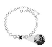 Aina Lighting Braccialetto di proiezione di Foto Personalizzato Braccialetto di Ti Amo 100 Lingue Regalo di Gioielli commemorativi in Argento Sterling 925 con Cuore per Le Donne