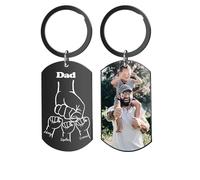 Aina Lighting Portachiavi personalizzato per papà, portachiavi personalizzato con pugno della squadra di papà con foto, regalo personalizzato per la festa del papà da parte di figlia figlio, Nero , 50