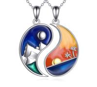 AINFQY Yin Yang, collana in argento sterling 925, Yin Yang, per coppie dell'amicizia, ciondolo a forma di ali d'angelo, regalo per lui e per donna, 1.1inches, Argento sterling, Nessuna pietra preziosa
