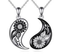 AINFQY Yin Yang, collana in argento sterling 925, Yin Yang, per coppie dell'amicizia, ciondolo a forma di ali d'angelo, regalo per lui e per donna, 1.1inches, Argento sterling, Nessuna pietra preziosa