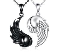 AINFQY Yin Yang, collana in argento sterling 925, Yin Yang, per coppie dell'amicizia, ciondolo a forma di ali d'angelo, regalo per lui e per donna, 1.1inches, Argento sterling, Nessuna pietra preziosa